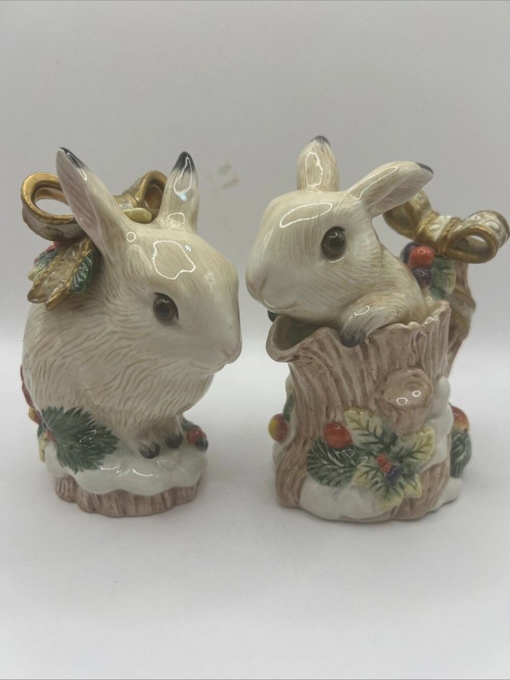 Vtg 1996 Fitz And Floyd "Snowy Woods" Bunny/Rabbit Sugar & Creamer Set 5”